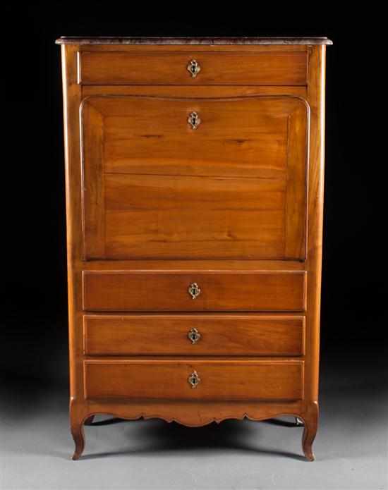 Appraisal: Louis XV style fruitwood marble-top secretaire a'abattant fourth quarter- th