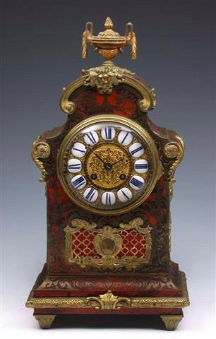 Appraisal: A TH CENTURY BOULLE TORTOISESHELL AND BRASS MANTEL CLOCK with