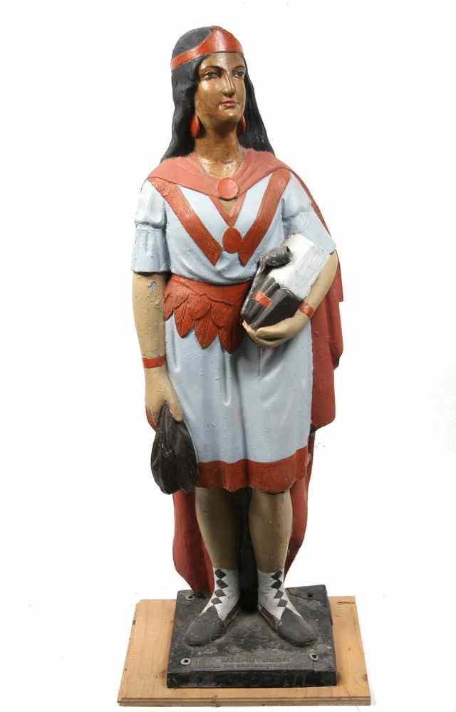 Appraisal: CIGAR STAND INDIAN STATUE - Painted Cast Zinc Cigar Store