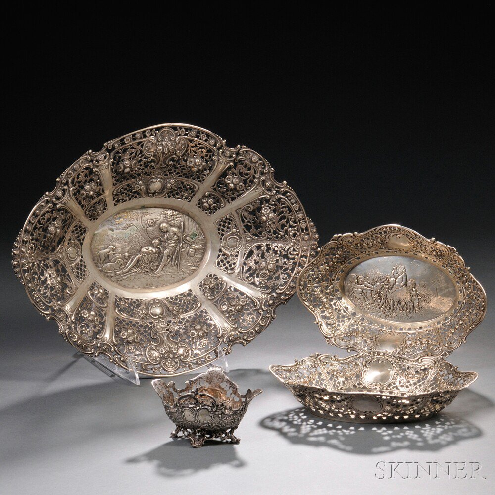 Appraisal: Four German Silver Reticulated Bowls each with reticulated rims decorated