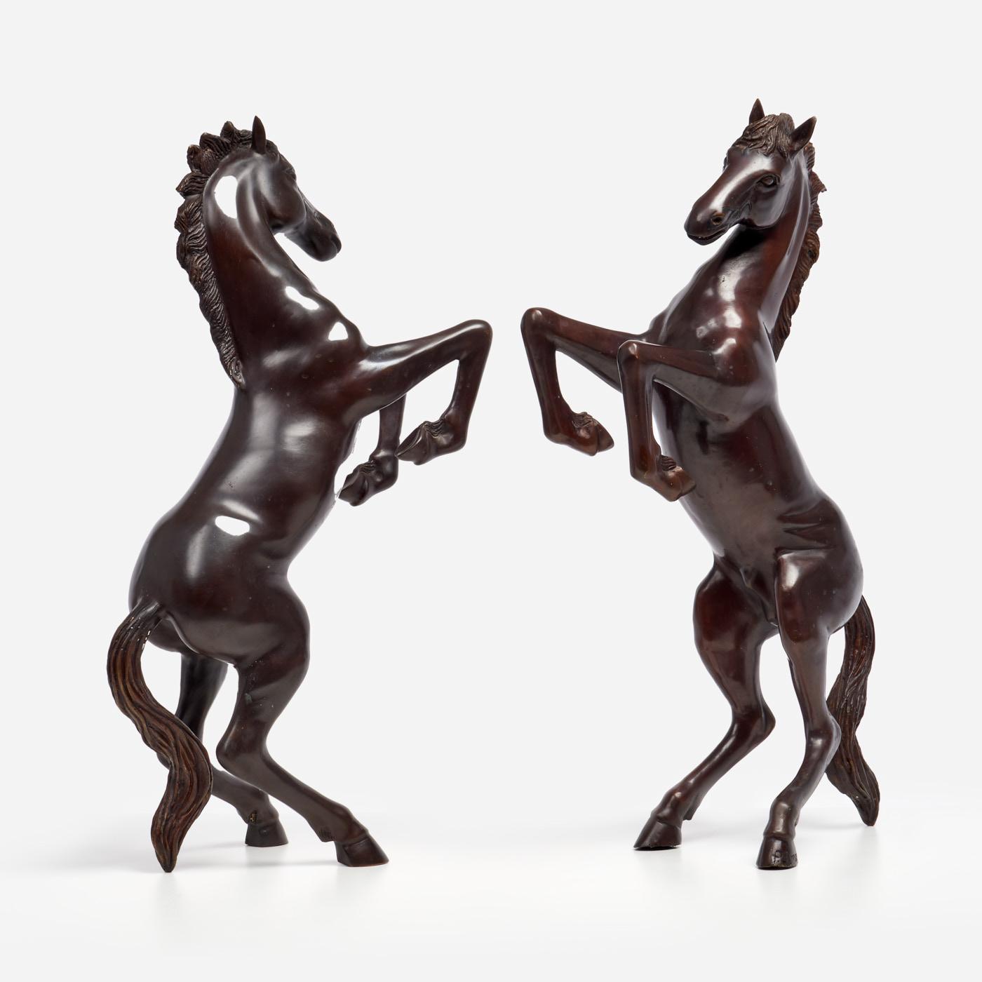 Appraisal: PAIR OF BRONZE HORSES AFTER P J MENE Pierre-Jules Mene