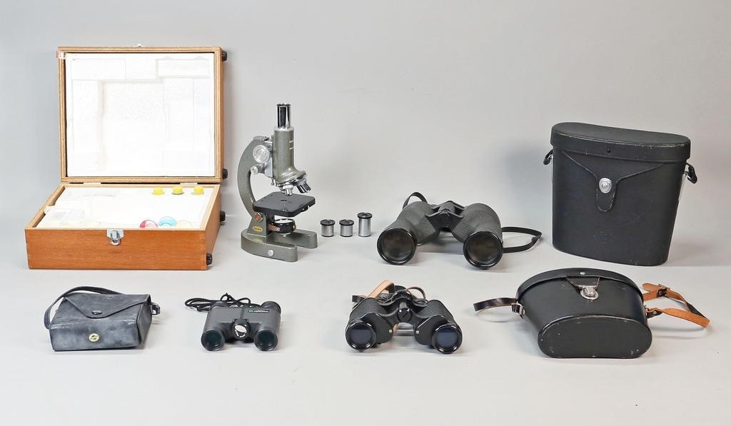 Appraisal: pairs of binoculars and a microscope Swift Newport Mk II