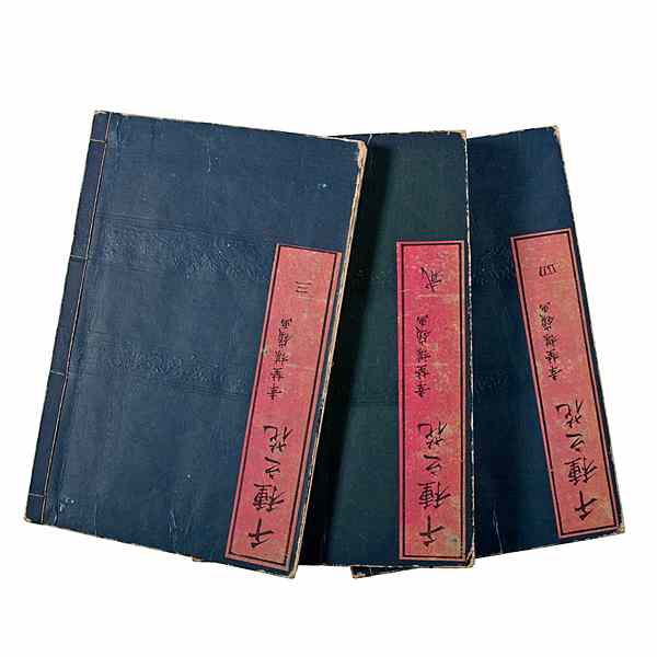 Appraisal: Japanese Botanical Woodblock Portfolios Japanese ca Three handbound portfolios containing