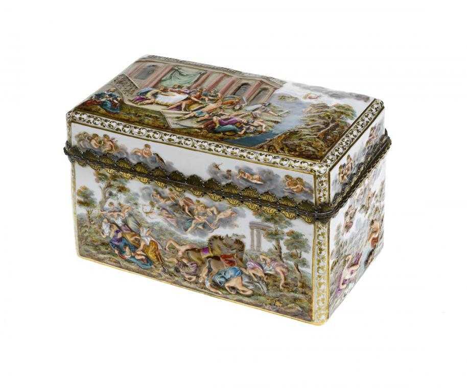 Appraisal: A MEISSEN JEWEL CASKET the lid and sides moulded in