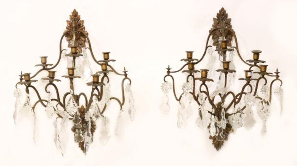 Appraisal: pair French gilt metal eight-light wall sconces th c with