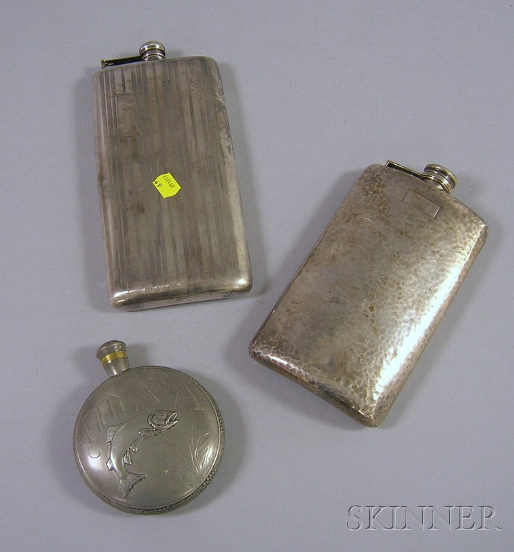 Appraisal: Three Flasks one sterling with hammered surface one oz likely