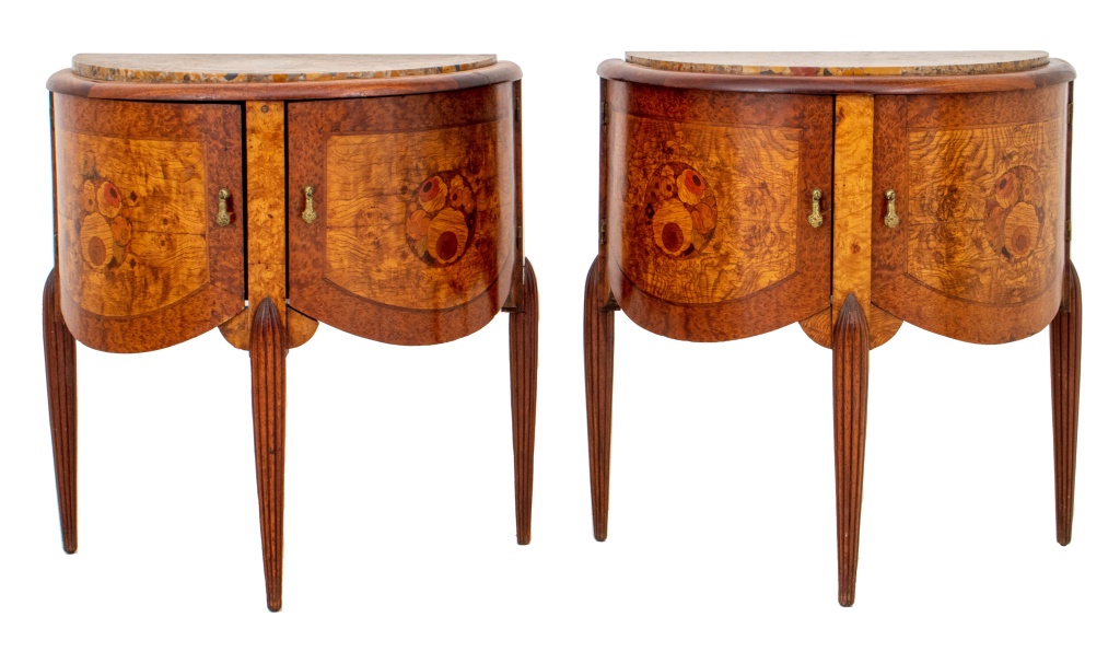 Appraisal: ART DECO ROSEWOOD MARQUETRY NIGHTSTAND CABINETS Pair of French Art