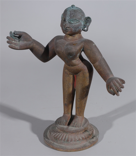 Appraisal: Indian bronze statue of Radha dancing atop an integral plinth