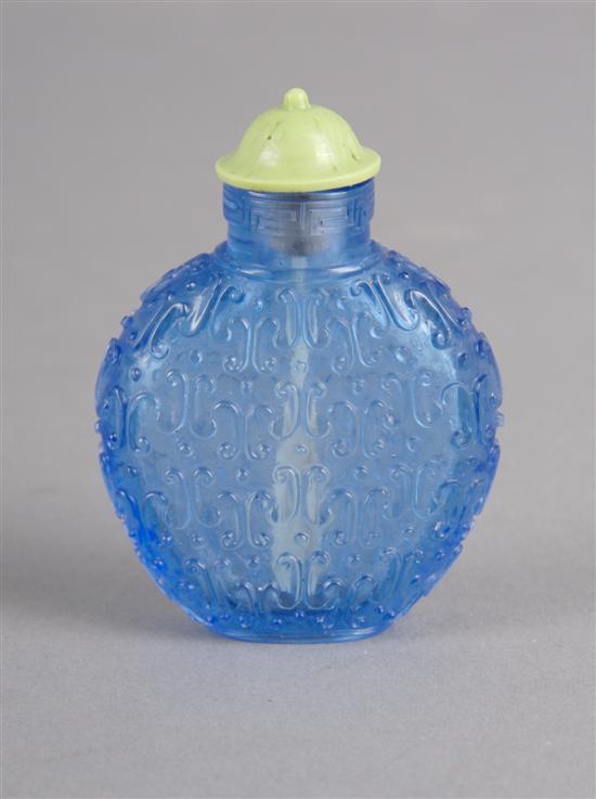 Appraisal: A Chinese Blue Peking Glass Bottle Height of bottle inches