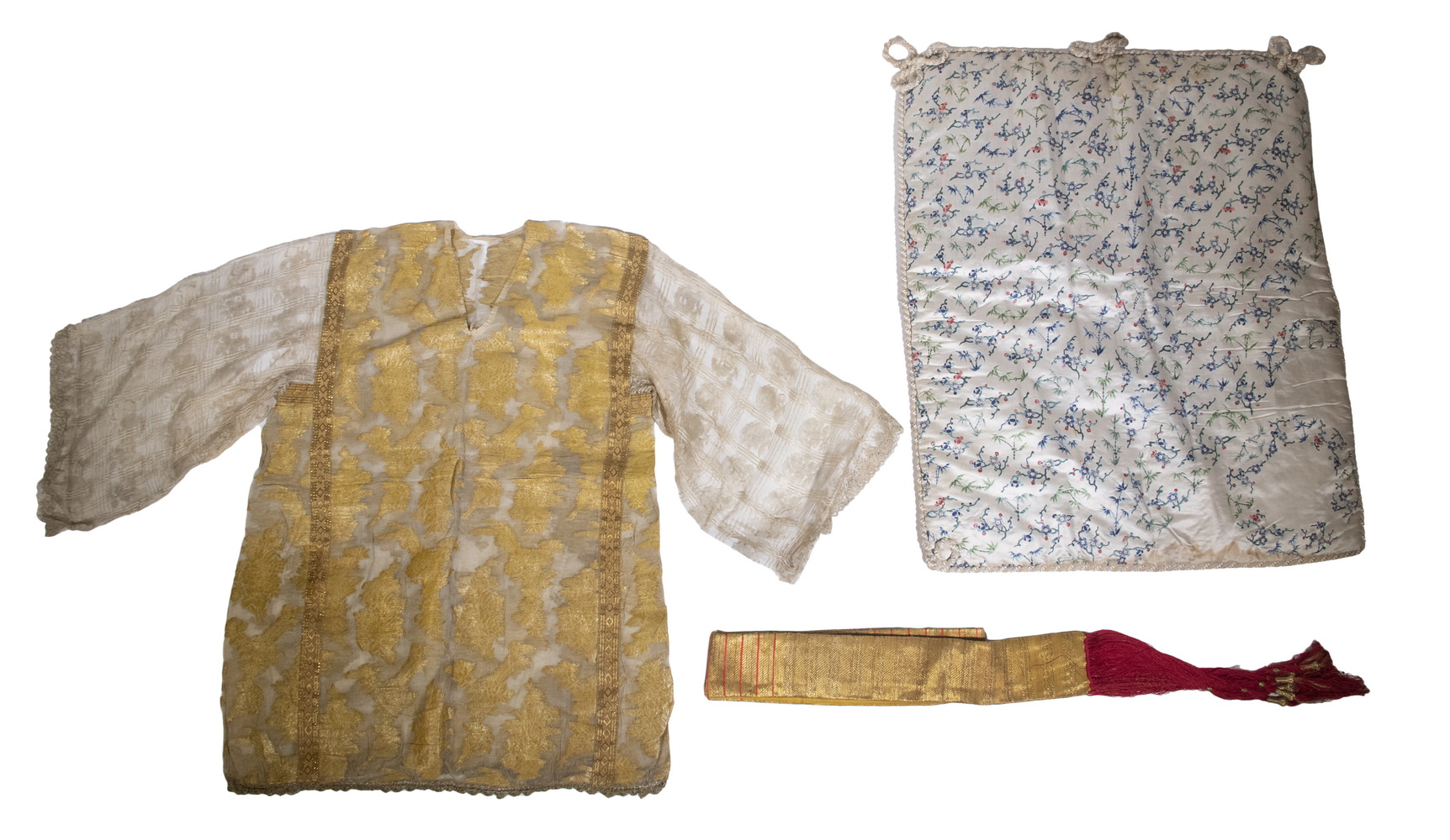 Appraisal: ASSORTED TEXTILES Including th c Ottoman silk undershirt blouse in