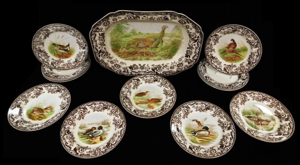 Appraisal: Spode transferware fourteen pieces of brown floral rim one large