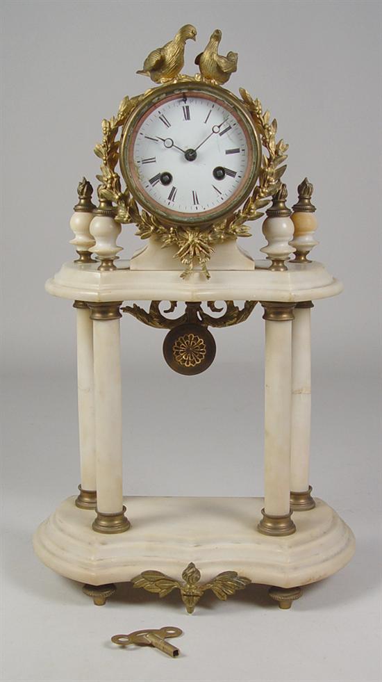 Appraisal: French Marble Brass Clock Circa Japy Freres movement White Roman