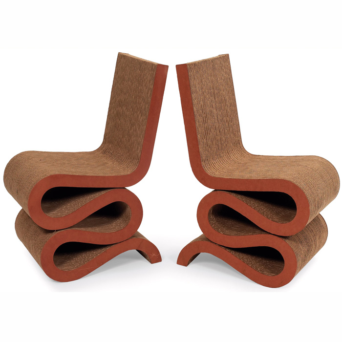 Appraisal: Frank Gehry Easy Edges Wiggle chairs pair cardboard forms with