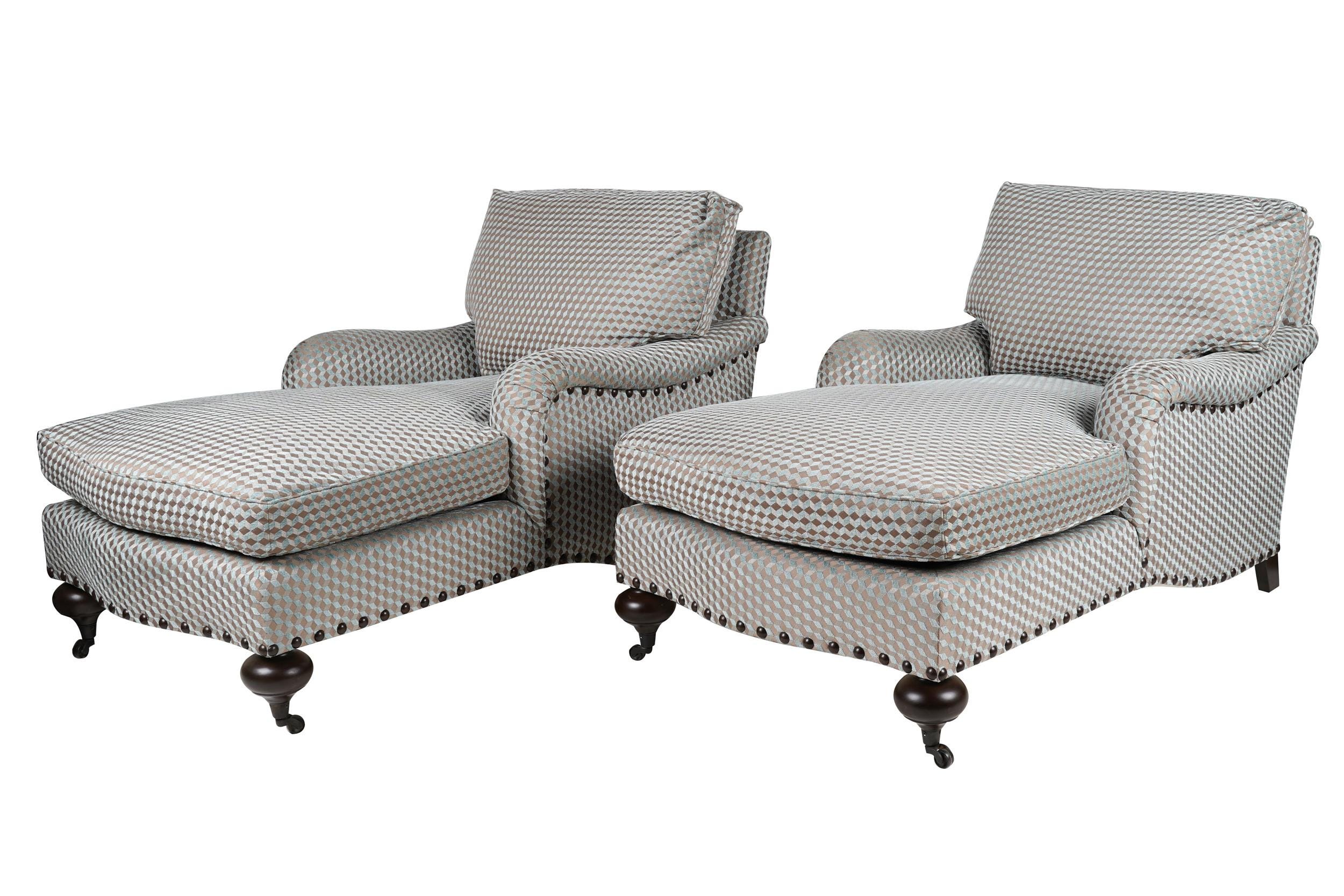 Appraisal: PAIR OF EBANISTA CHAISE LOUNGES with manufacturer's label covered with