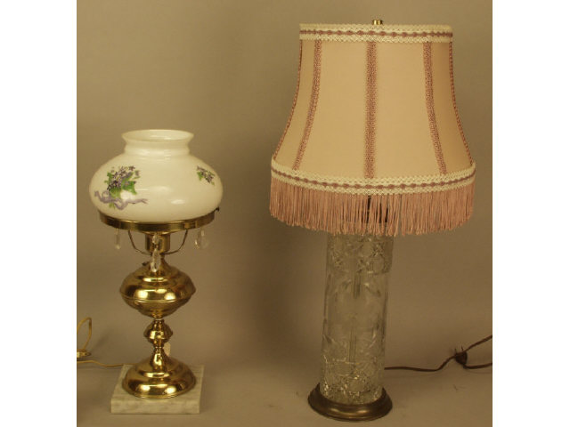 Appraisal: Collection of two electric lamps includes vintage cut glass lamp