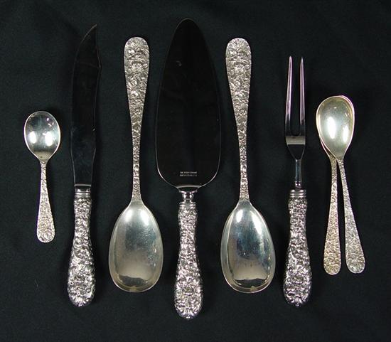 Appraisal: Eight Stieff Sterling Serving Pieces Stieff Rose repousse pattern Includes