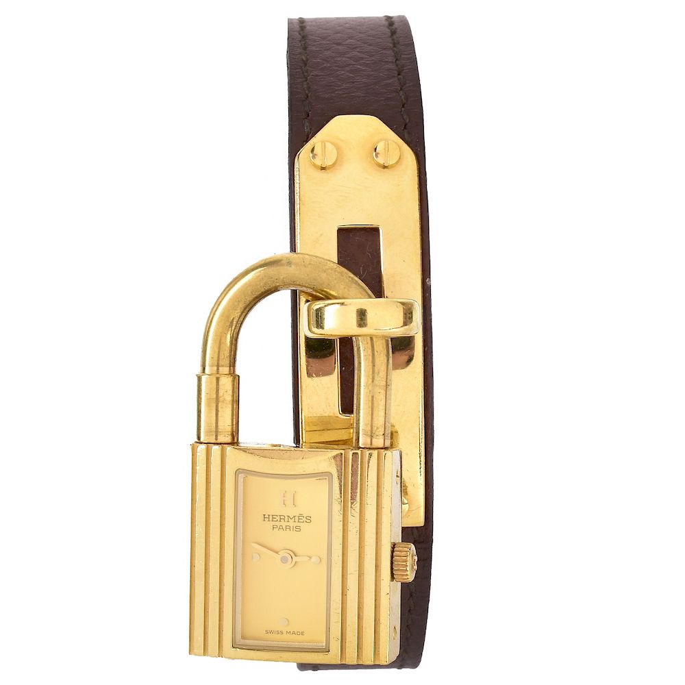 Appraisal: Hermes Kelly Watch Hermes Chocolate Brown Leather Kelly Watch Gold