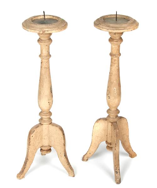 Appraisal: A pair of Italian paint decorated wood prickets height in