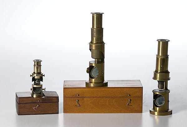 Appraisal: LOT OF THREE UNATTRIBUTED DRUM MICROSCOPES includes one miniature brass