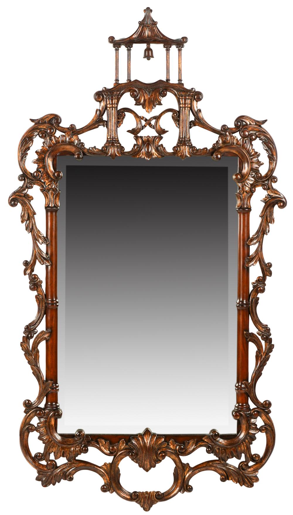 Appraisal: CHINESE CHIPPENDALE-STYLE CARVED WOOD WALL MIRROR th century having a