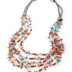 Appraisal: Zuni Multi-Strand Bird and Bear Fetish Necklace third quarter th