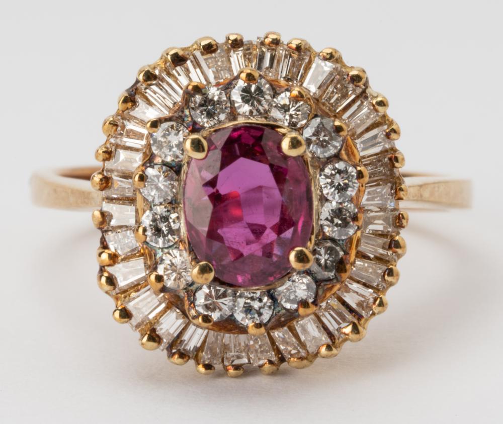 Appraisal: KARAT YELLOW RUBY DIAMOND RINGCentering one oval ruby weighing approximately