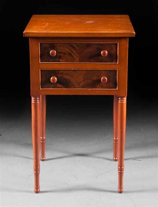 Appraisal: American Vernacular maple and mahogany two-drawer worktable second quarter- th