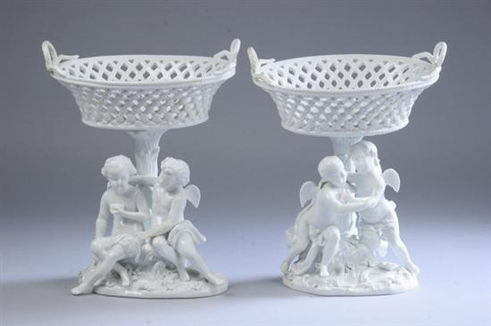 Appraisal: PAIR MEISSEN-STYLE PORCELAIN FIGURAL SWEETMEAT DISHES early th century Bases