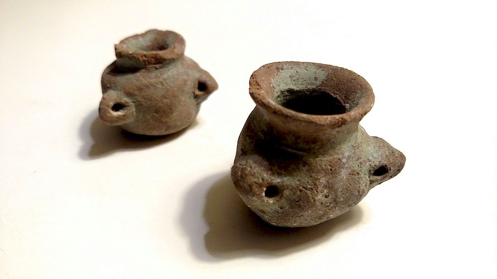 Appraisal: Small Mixtec -Handled Paint Pots - Mexico Small Mixtec -Handled