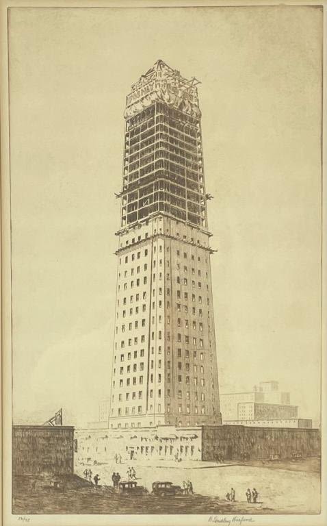 Appraisal: H Lindley Hosford Foshay Tower EtchingHand signed and numbered Good