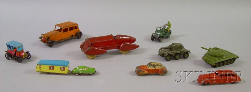 Appraisal: Nine Assorted Small Painted Metal Toy Cars and Military Vehicles