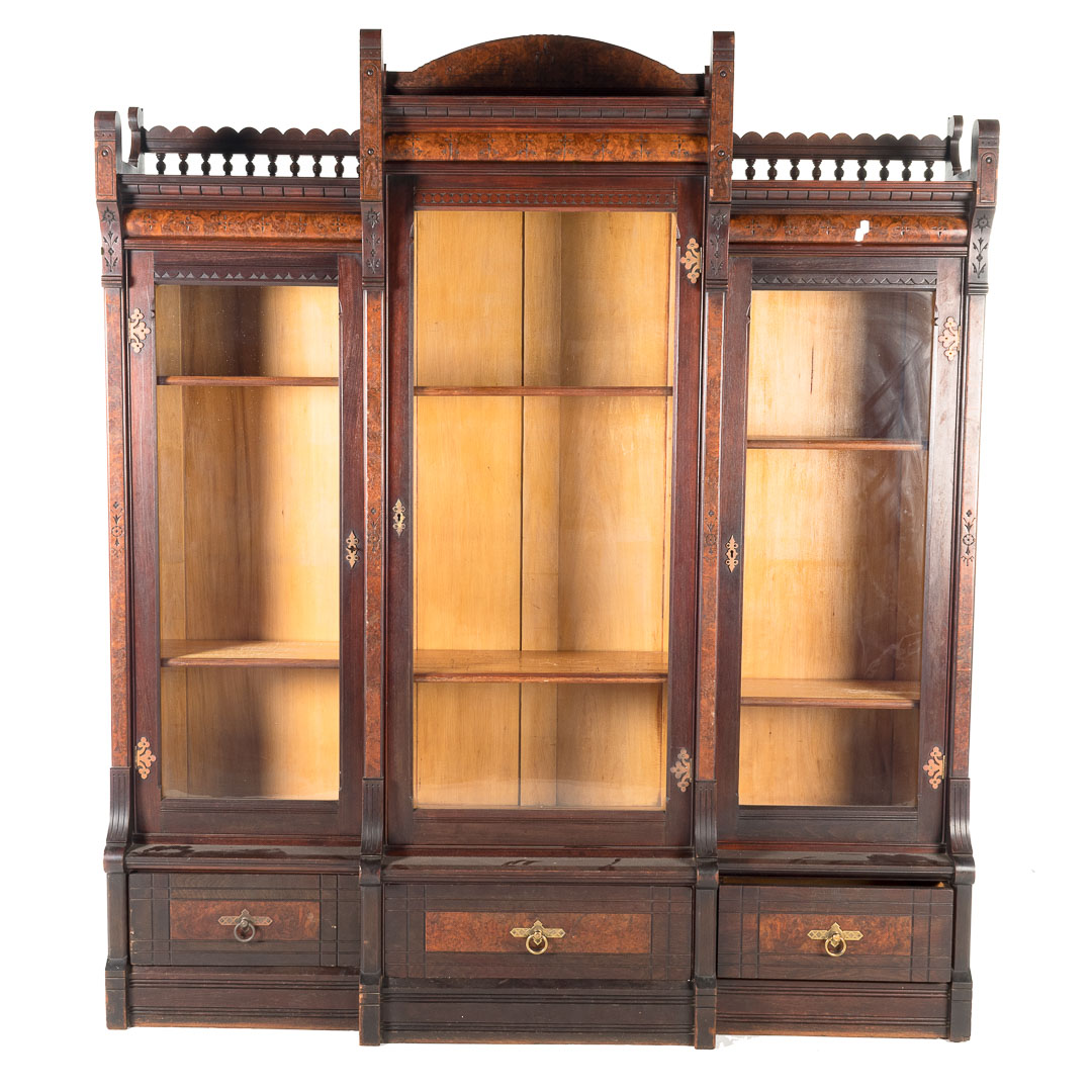 Appraisal: American Eastlake style carved mahogany bookcase circa three sections with