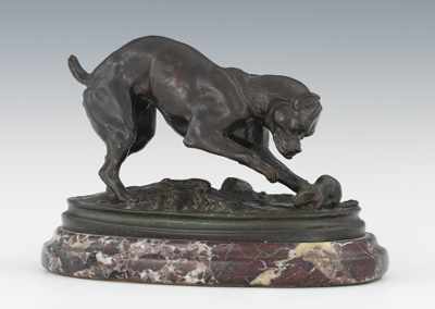 Appraisal: Antoine-Louis Barye French - Dog and mouse Cast bronze with