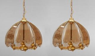 Appraisal: Pair of Unusual French Brass Plated Etched Six Lig Pair