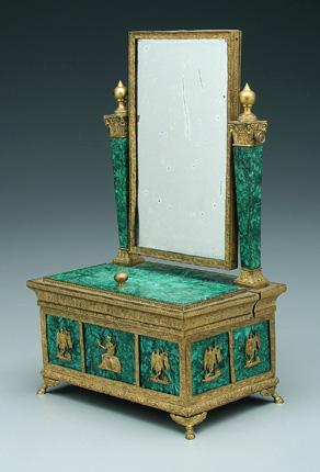 Appraisal: Empire style malachite dresser box ormolu mounted malachite with swinging