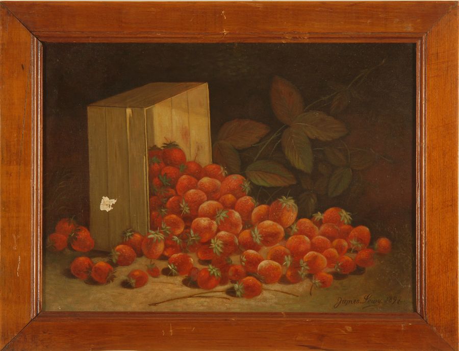 Appraisal: JAMES LEWYAmerican th CenturyStill life with strawberries spilling from a