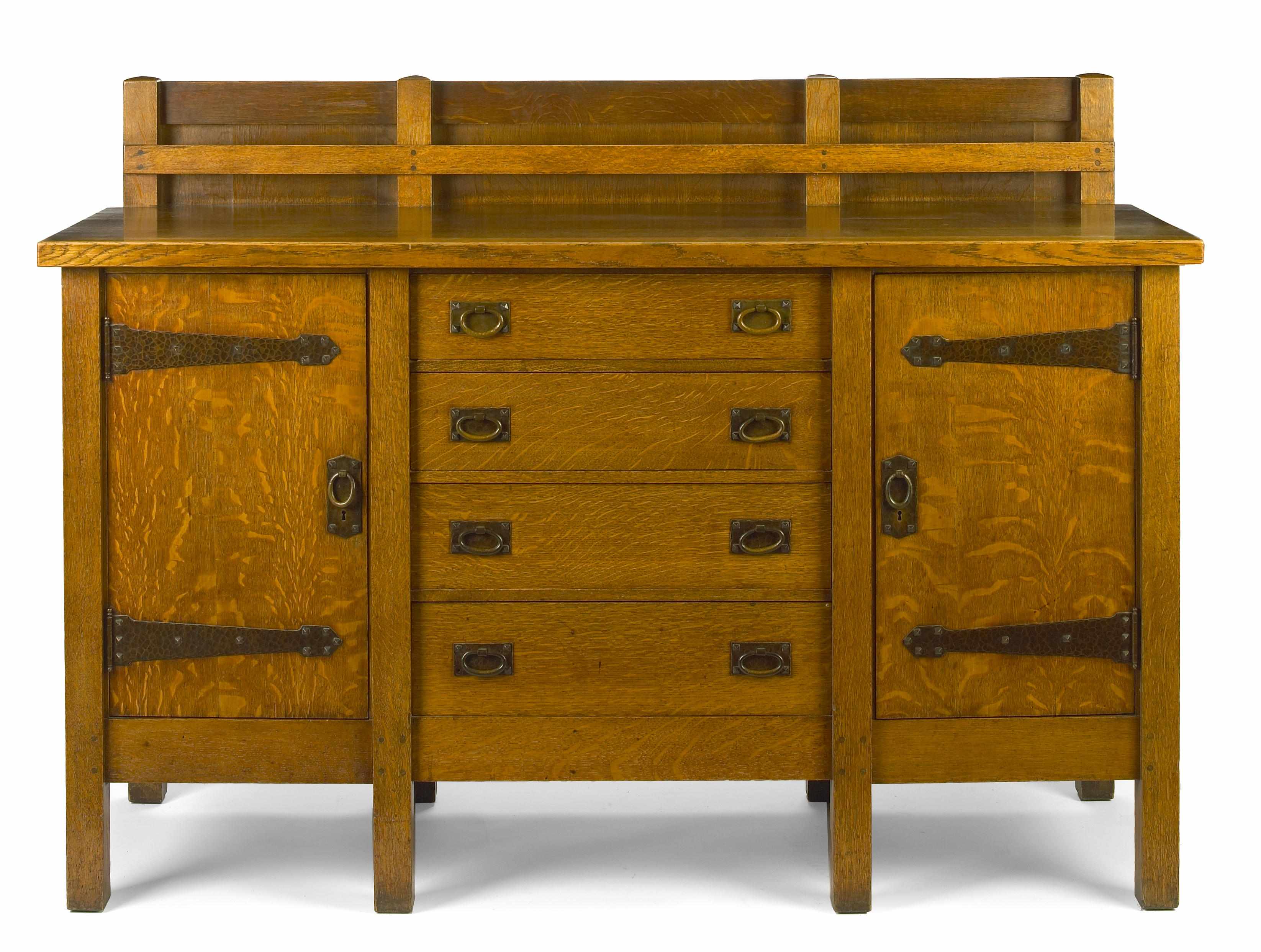 Appraisal: A Gustav Stickley oak sideboard circa model with Craftsman paper