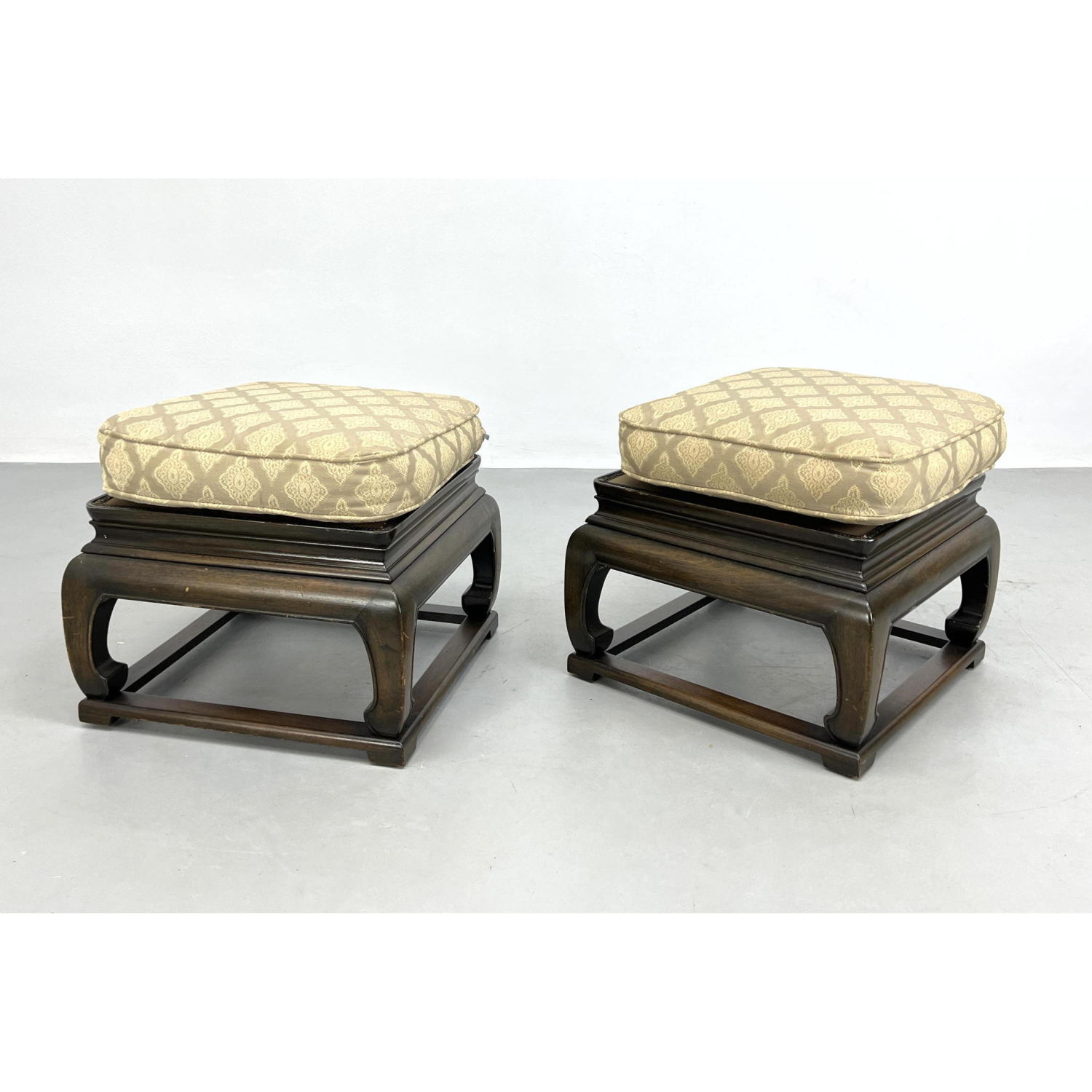 Appraisal: Pair Asian Style footstool Ottoman Benches Pillow Top Dimensions H