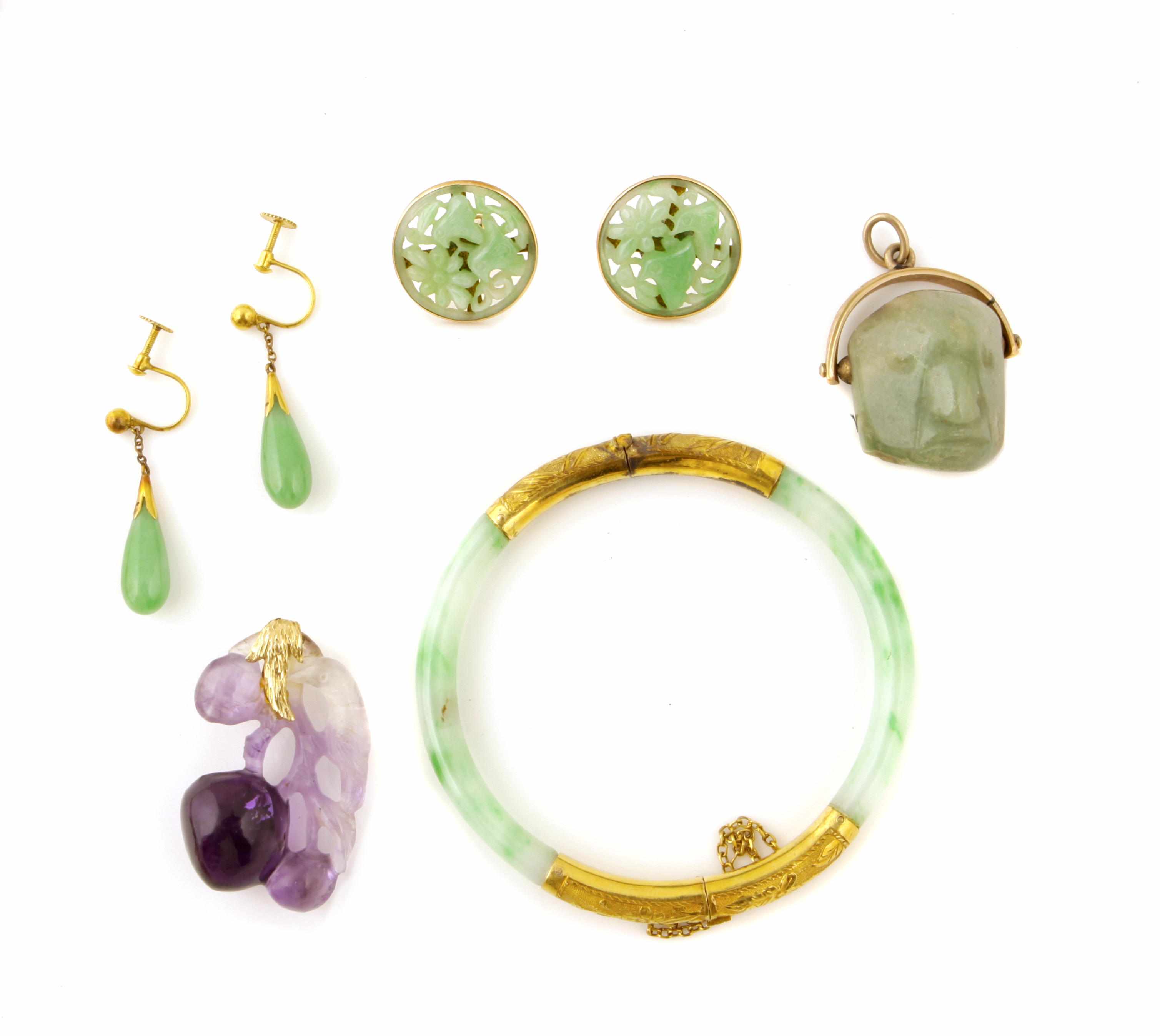 Appraisal: A group of jade enamel and gold jewelry