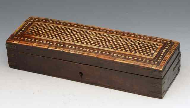 Appraisal: AN OTTOMAN SCRIBE'S PEN BOX with geometric bone inlaid top