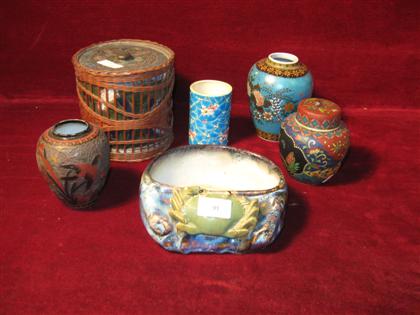 Appraisal: Six Japanese earthenware itemsIncluding covered tea vessel and arita jars