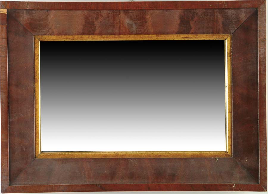 Appraisal: MAHOGANY EMPIRE MIRROR Veneered front has gilt inner lining SIZE