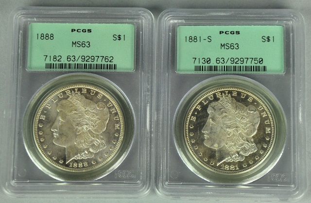 Appraisal: Two Morgan Dollars -S graded ms by PCGS and graded