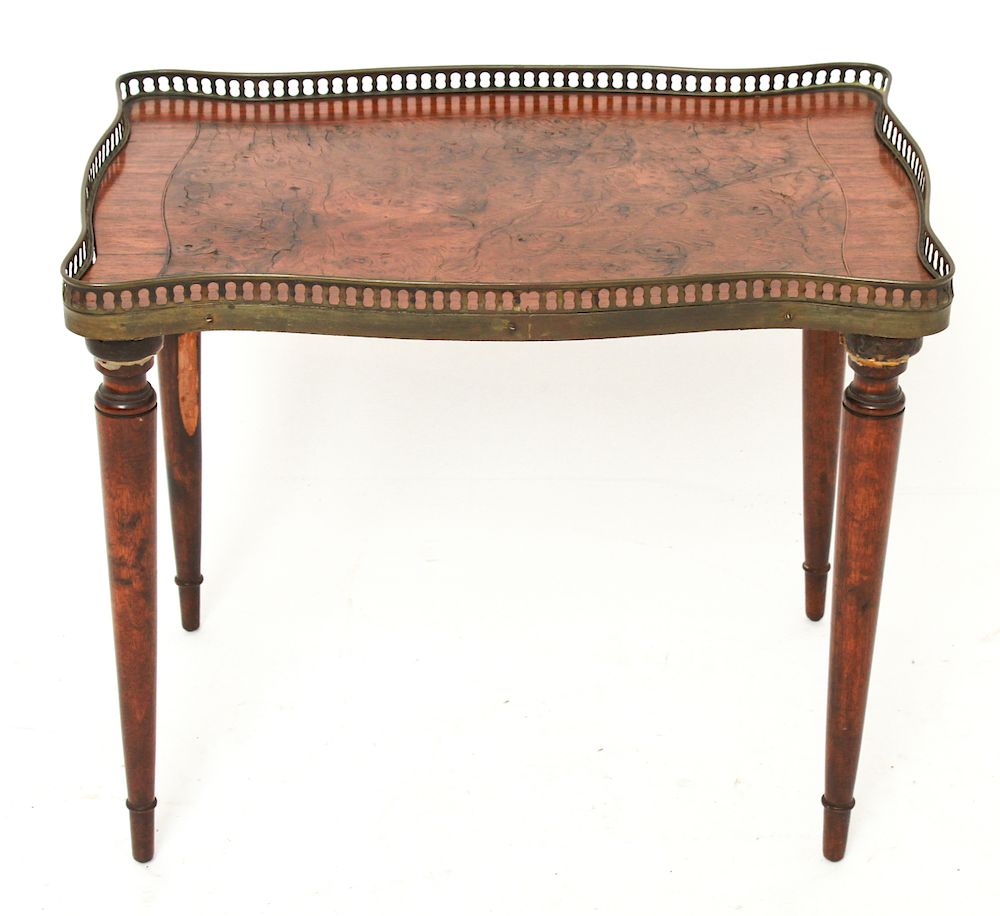 Appraisal: French Mahogany Burlwood Low Side Table French low side table