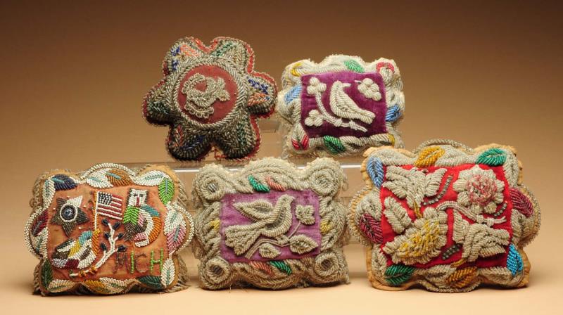 Appraisal: Lot of Iroquois Pincushion Whimseys Three figural with birds and