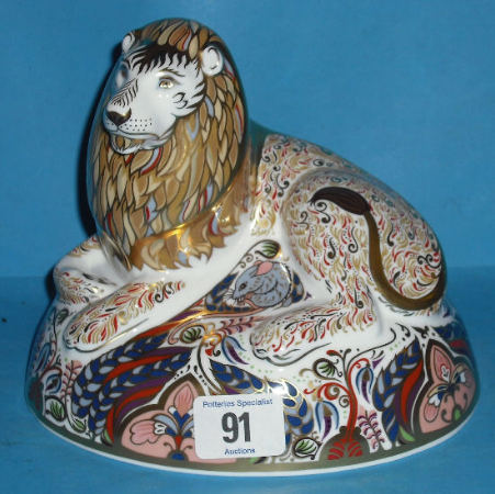 Appraisal: Royal Crown Derby Paperweight Lion Boxed