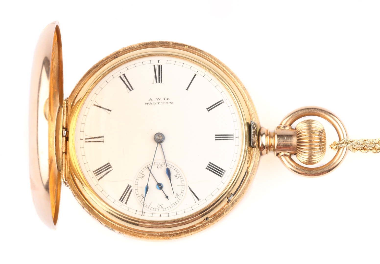 Appraisal: An American Waltham Pocket Watch with Chain K American Waltham