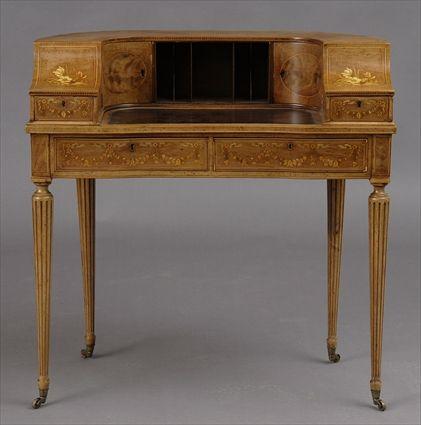 Appraisal: EDWARDIAN FIDDLE-BACK MAHOGANY AND MARQUETRY-INLAID DIMINUTIVE CARLTON HOUSE DESK The