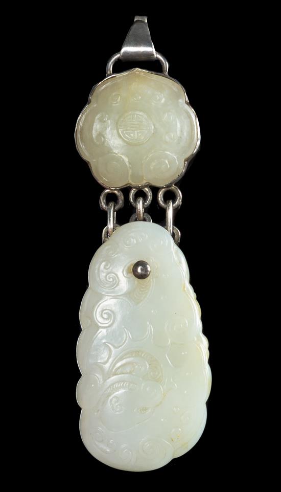 Appraisal: Sale Lot Two Carved Jade Pendants the larger example of