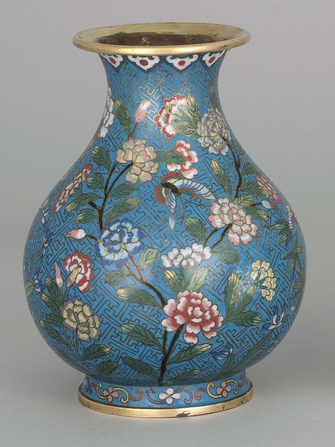 Appraisal: CLOISONN ENAMEL VASE In pear shape with allover peony and